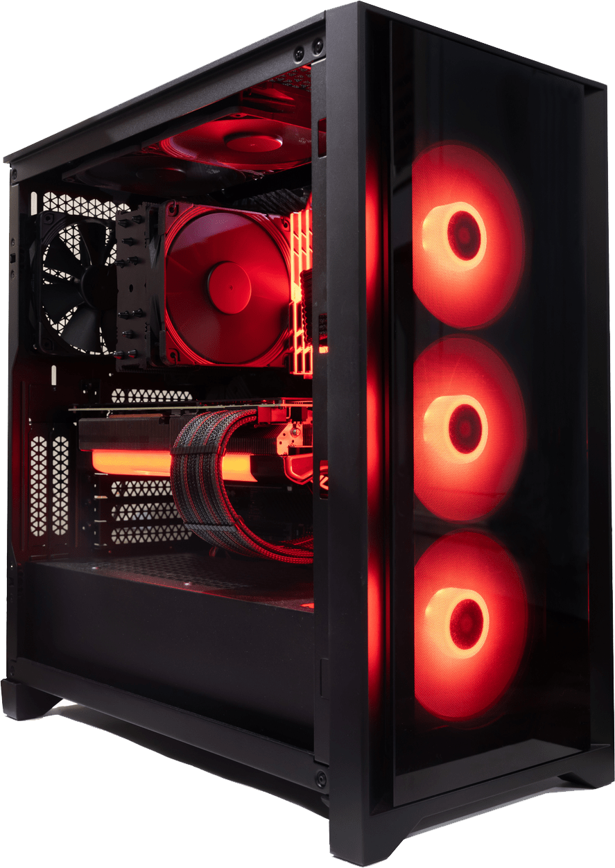 Isolated Black Destop Computer Middle Size Tower With Red Led Rgb Light On White Background